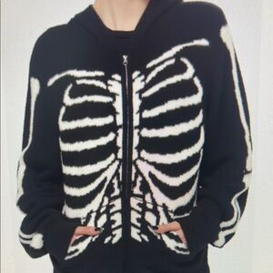 Social Collision XL Rib Cage Skeleton Fuzzy Sweater Zip Hoodie NWT